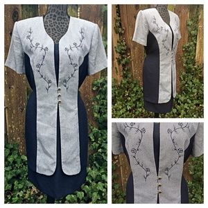 Lisa Jo Vintage Navy and Gray Tweed Dress - Size 13/14